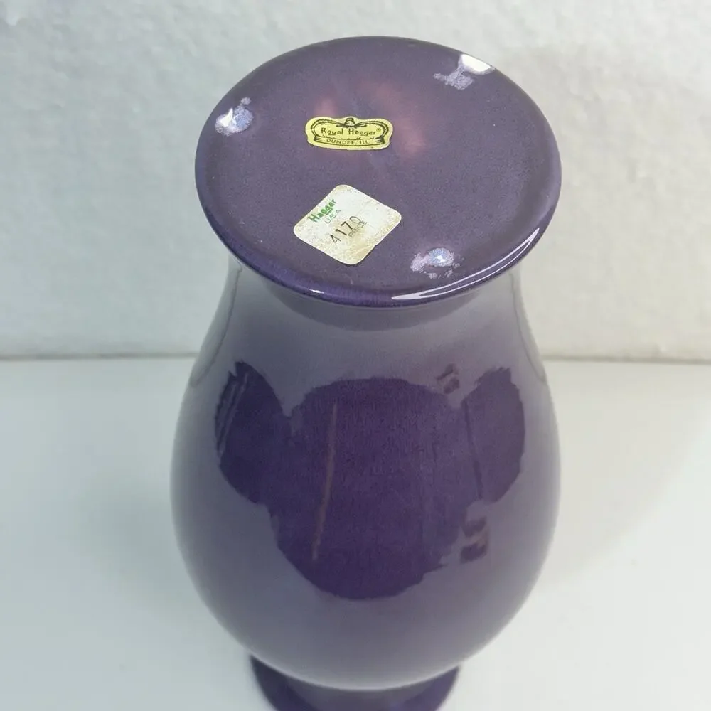 VTG Royal Haegar USA Deep Purple Eggplant Aubergine Glaze Vase Baluster 13” Tall